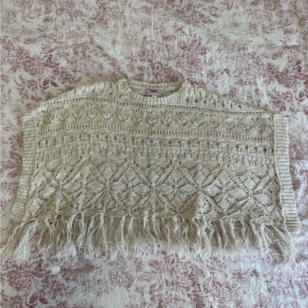 Justice Ivory Open-Knit Fringe Sweater